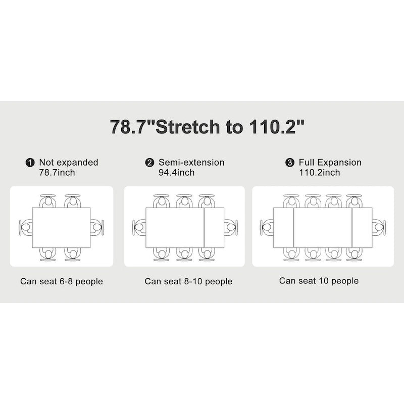 110.24 Mesa de comedor rectangular extensible de piedra sinterizada - 78.74 a 110.24