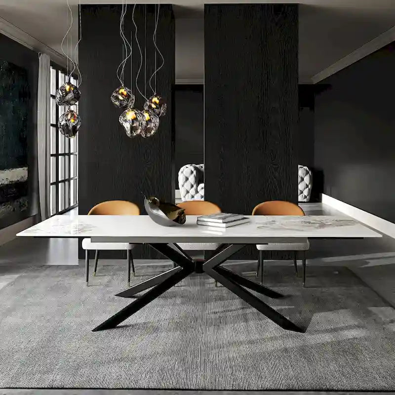 110.24 Mesa de comedor rectangular extensible de piedra sinterizada - 78.74 a 110.24