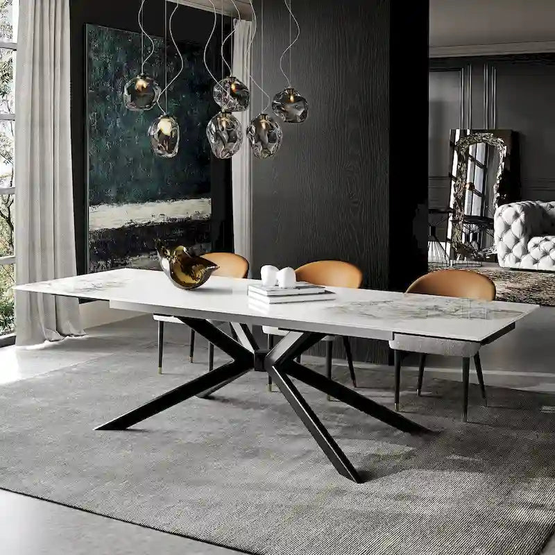 110.24 Mesa de comedor rectangular extensible de piedra sinterizada - 78.74 a 110.24