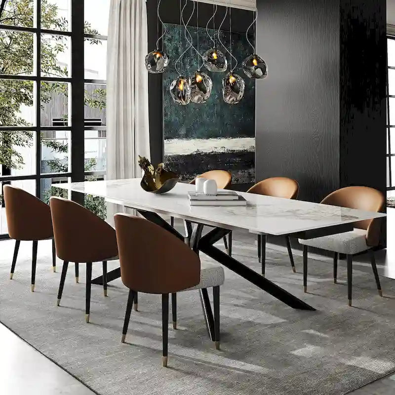 110.24 Mesa de comedor rectangular extensible de piedra sinterizada - 78.74 a 110.24