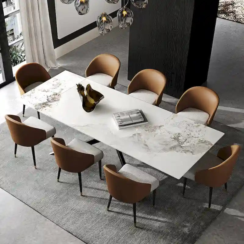 110.24 Mesa de comedor rectangular extensible de piedra sinterizada - 78.74 a 110.24