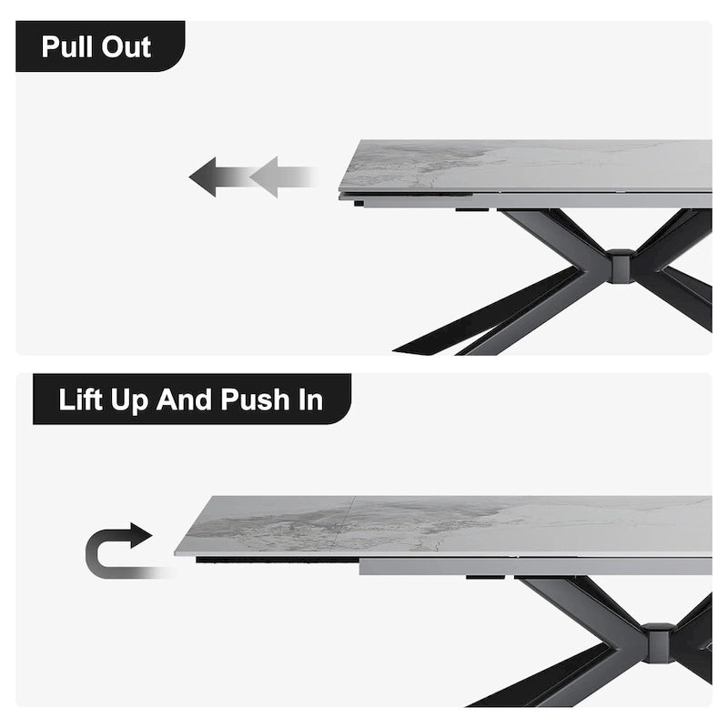 110.24 Mesa de comedor rectangular extensible de piedra sinterizada - 78.74 a 110.24