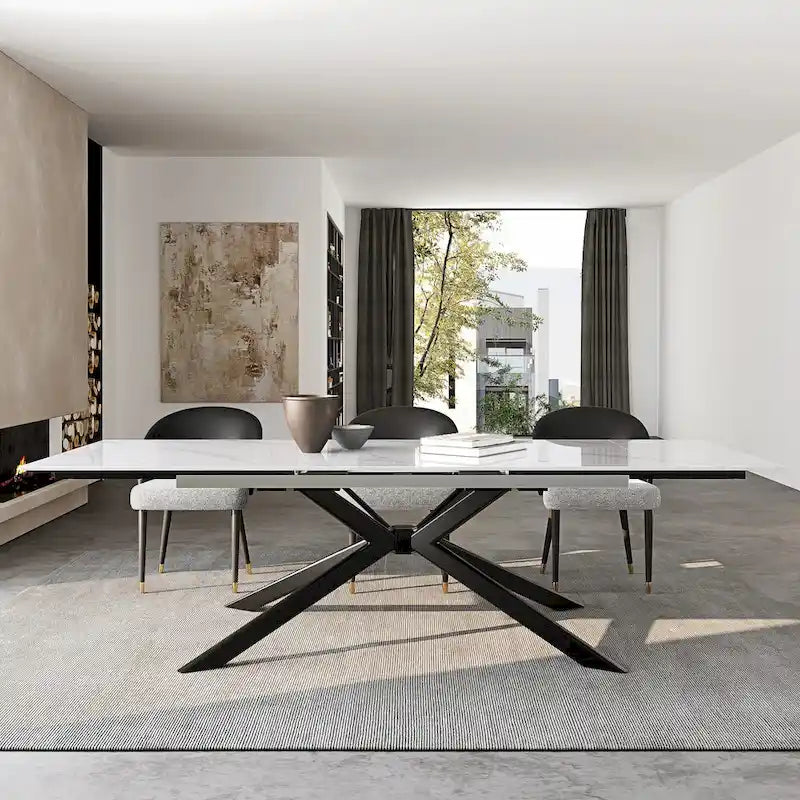 110.24 Mesa de comedor rectangular extensible de piedra sinterizada - 78.74 a 110.24