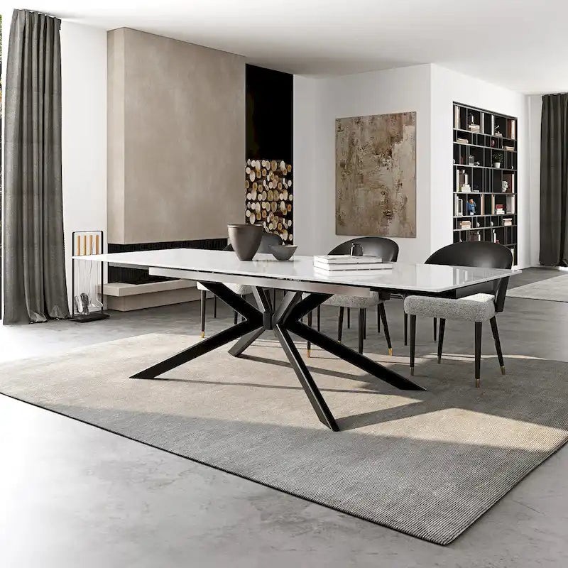 110.24 Mesa de comedor rectangular extensible de piedra sinterizada - 78.74 a 110.24