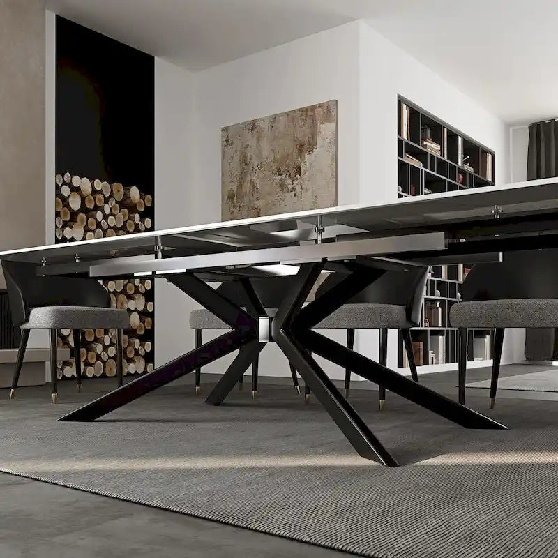 110.24 Mesa de comedor rectangular extensible de piedra sinterizada - 78.74 a 110.24
