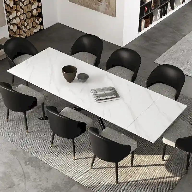 110.24 Mesa de comedor rectangular extensible de piedra sinterizada - 78.74 a 110.24