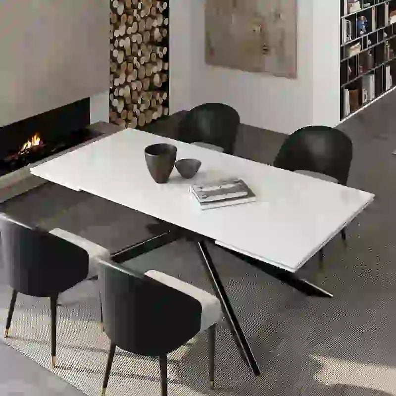 110.24 Mesa de comedor rectangular extensible de piedra sinterizada - 78.74 a 110.24