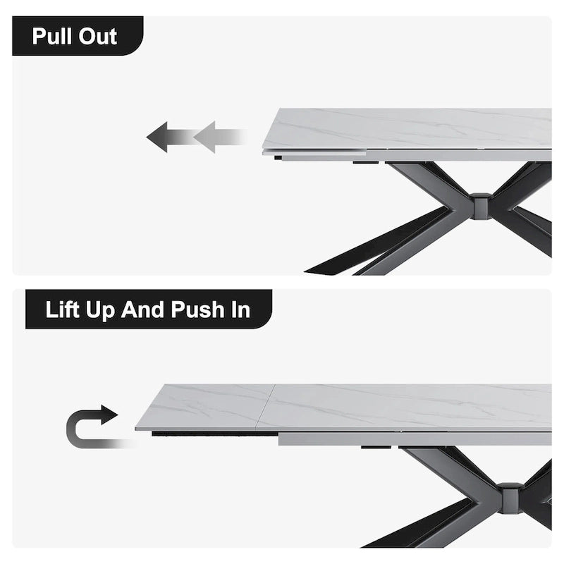 110.24 Mesa de comedor rectangular extensible de piedra sinterizada - 78.74 a 110.24