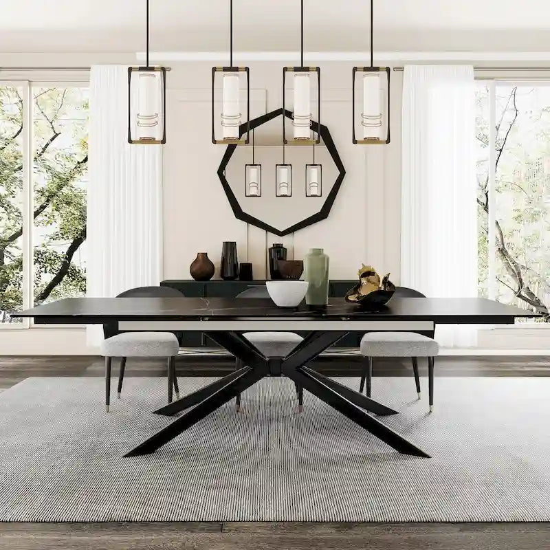 110.24 Mesa de comedor rectangular extensible de piedra sinterizada - 78.74 a 110.24