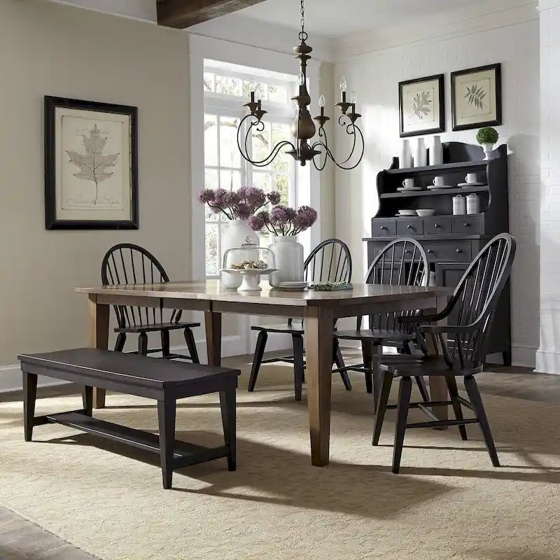 Juego de mesa rectangular de 6 piezas, tabaco y negro
