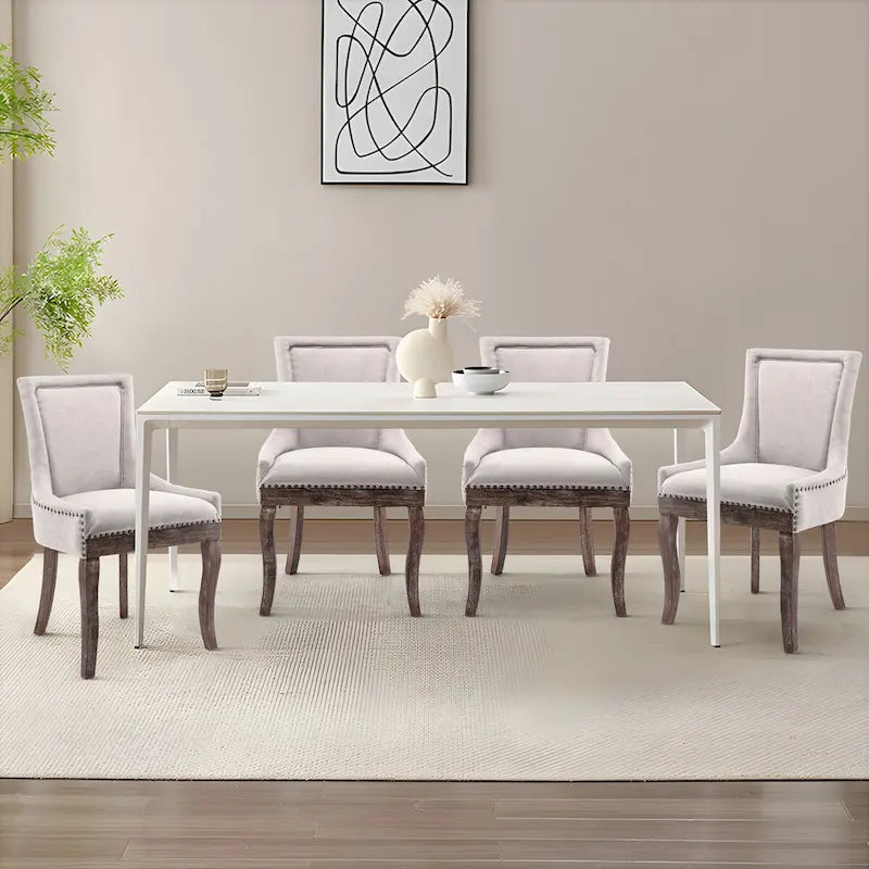 Juego de 6 sillas de comedor tapizadas con respaldo de ala, diseño tradicional y capitoné de lujo