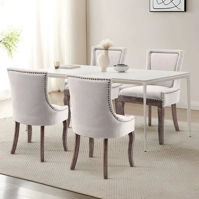 Juego de 6 sillas de comedor tapizadas con respaldo de ala, diseño tradicional y capitoné de lujo