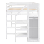 Cama alta de tamaño completo con armario de almacenamiento y escalera integrados