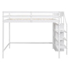 Cama alta de tamaño completo con armario de almacenamiento y escalera integrados