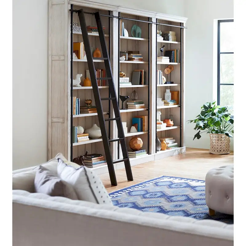 Pared de estantería de 8 pies de altura con escalera, organizador de almacenamiento, estante de exhibición para oficina, marrón - 120W x 94H x 15D
