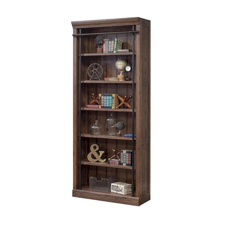 Pared de estantería de 8 pies de altura con escalera, organizador de almacenamiento, estante de exhibición para oficina, marrón - 120W x 94H x 15D