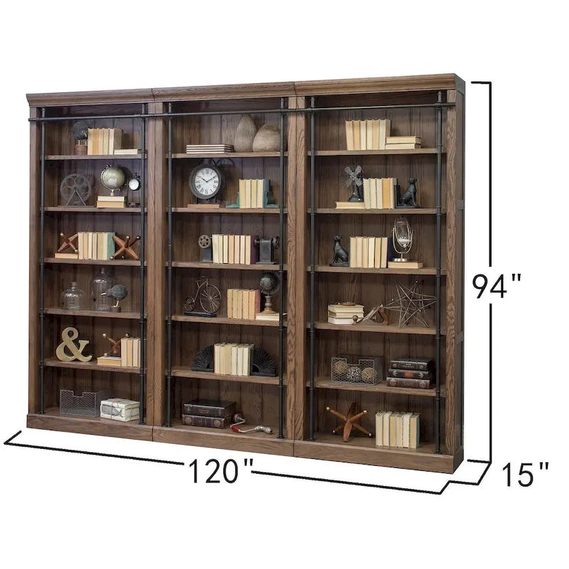 Pared de estantería de 8 pies de altura con escalera, organizador de almacenamiento, estante de exhibición para oficina, marrón - 120W x 94H x 15D