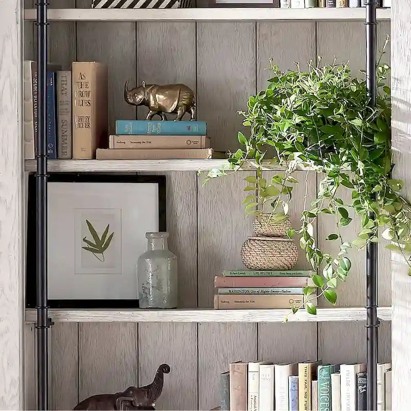 Pared de estantería de 8 pies de altura con escalera, organizador de almacenamiento, estante de exhibición para oficina, marrón - 120W x 94H x 15D