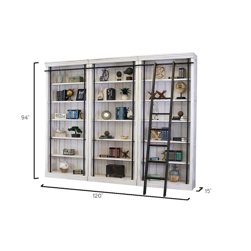 Pared de estantería de 8 pies de altura con escalera, organizador de almacenamiento, estante de exhibición para oficina, marrón - 120W x 94H x 15D
