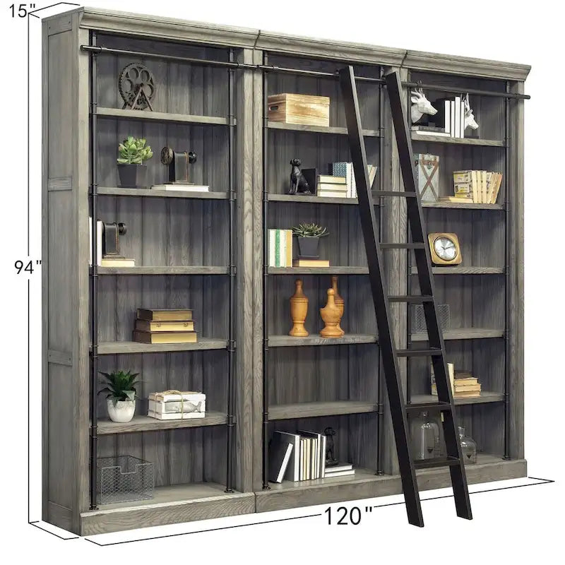 Pared de estantería de 8 pies de altura con escalera, organizador de almacenamiento, estante de exhibición para oficina, marrón - 120W x 94H x 15D