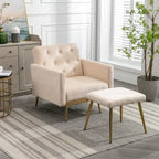 Velvet Accent Chair with Adjustable Armrests and Backrest, Button Tufted Lounge Chair, Single Recliner Armchair with Ottoman