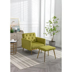 Sillón Acentual de Terciopelo con Reposabrazos y Respaldo Ajustables, Sillón Tapizado con Botones, Sillón Reclinable Individual con Otomana