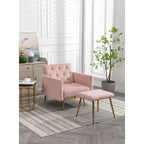 Sillón Acentual de Terciopelo con Reposabrazos y Respaldo Ajustables, Sillón Tapizado con Botones, Sillón Reclinable Individual con Otomana