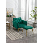 Sillón Acentual de Terciopelo con Reposabrazos y Respaldo Ajustables, Sillón Tapizado con Botones, Sillón Reclinable Individual con Otomana