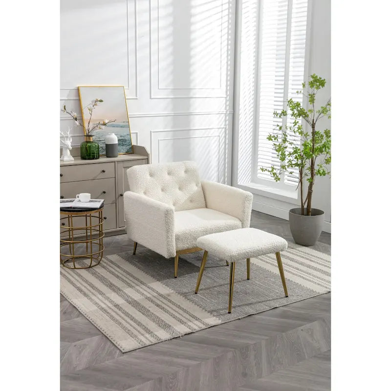 Sillón Acentual de Terciopelo con Reposabrazos y Respaldo Ajustables, Sillón Tapizado con Botones, Sillón Reclinable Individual con Otomana