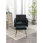 Sillón Acentual de Terciopelo con Reposabrazos y Respaldo Ajustables, Sillón Tapizado con Botones, Sillón Reclinable Individual con Otomana