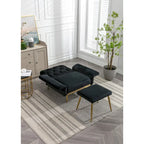 Sillón Acentual de Terciopelo con Reposabrazos y Respaldo Ajustables, Sillón Tapizado con Botones, Sillón Reclinable Individual con Otomana