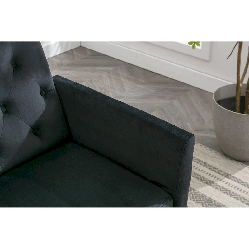 Sillón Acentual de Terciopelo con Reposabrazos y Respaldo Ajustables, Sillón Tapizado con Botones, Sillón Reclinable Individual con Otomana