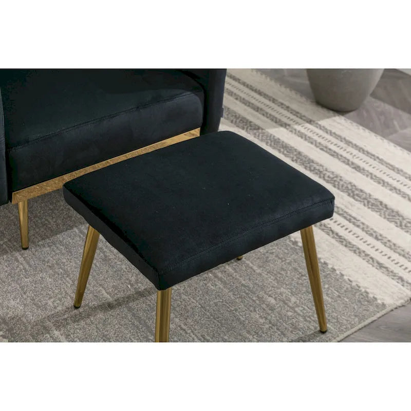 Sillón Acentual de Terciopelo con Reposabrazos y Respaldo Ajustables, Sillón Tapizado con Botones, Sillón Reclinable Individual con Otomana