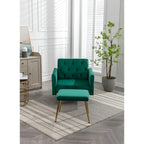 Sillón Acentual de Terciopelo con Reposabrazos y Respaldo Ajustables, Sillón Tapizado con Botones, Sillón Reclinable Individual con Otomana