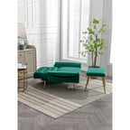 Sillón Acentual de Terciopelo con Reposabrazos y Respaldo Ajustables, Sillón Tapizado con Botones, Sillón Reclinable Individual con Otomana