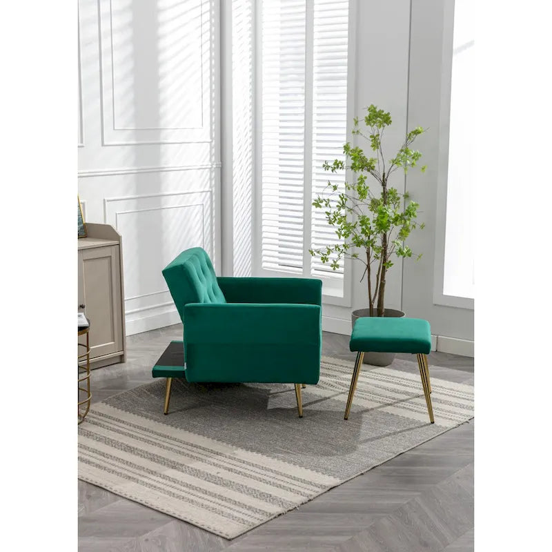Sillón Acentual de Terciopelo con Reposabrazos y Respaldo Ajustables, Sillón Tapizado con Botones, Sillón Reclinable Individual con Otomana