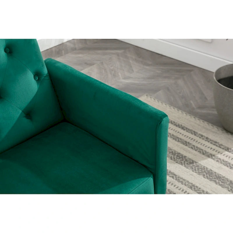 Sillón Acentual de Terciopelo con Reposabrazos y Respaldo Ajustables, Sillón Tapizado con Botones, Sillón Reclinable Individual con Otomana