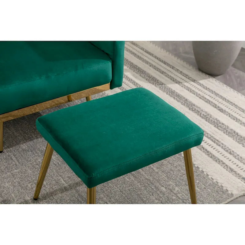 Sillón Acentual de Terciopelo con Reposabrazos y Respaldo Ajustables, Sillón Tapizado con Botones, Sillón Reclinable Individual con Otomana