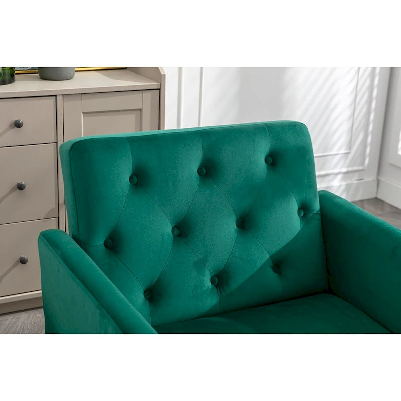 Sillón Acentual de Terciopelo con Reposabrazos y Respaldo Ajustables, Sillón Tapizado con Botones, Sillón Reclinable Individual con Otomana