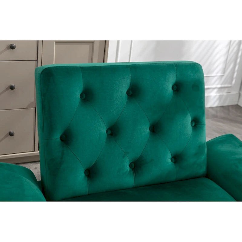Sillón Acentual de Terciopelo con Reposabrazos y Respaldo Ajustables, Sillón Tapizado con Botones, Sillón Reclinable Individual con Otomana