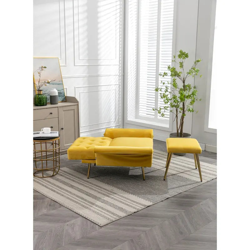 Sillón Acentual de Terciopelo con Reposabrazos y Respaldo Ajustables, Sillón Tapizado con Botones, Sillón Reclinable Individual con Otomana