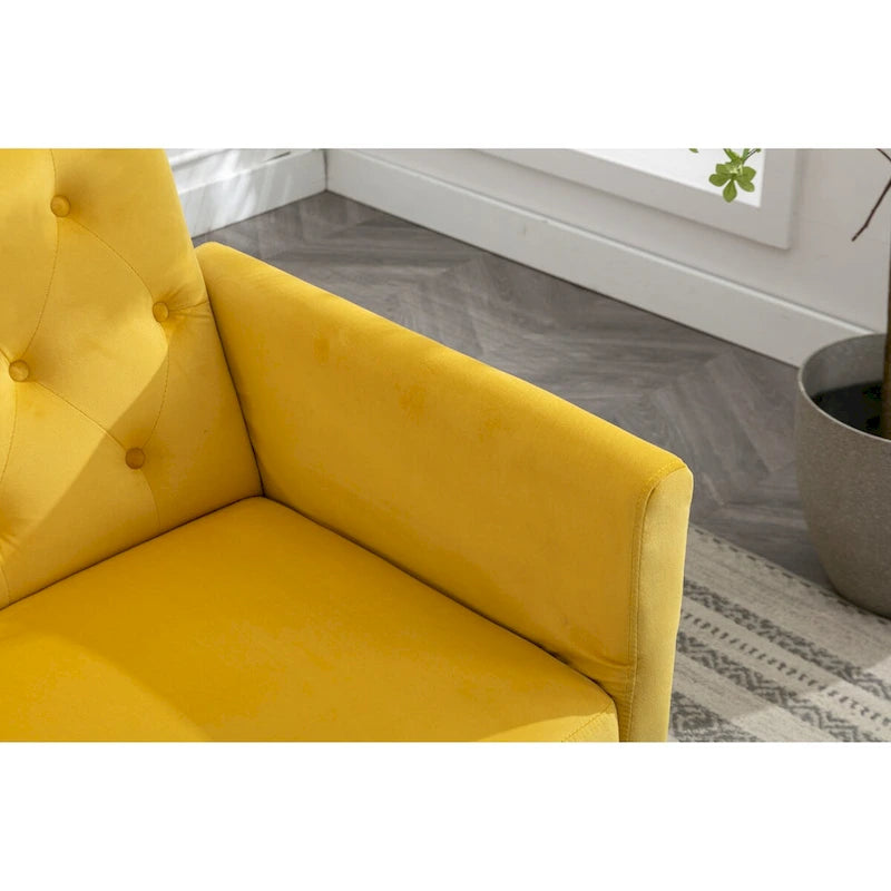 Sillón Acentual de Terciopelo con Reposabrazos y Respaldo Ajustables, Sillón Tapizado con Botones, Sillón Reclinable Individual con Otomana