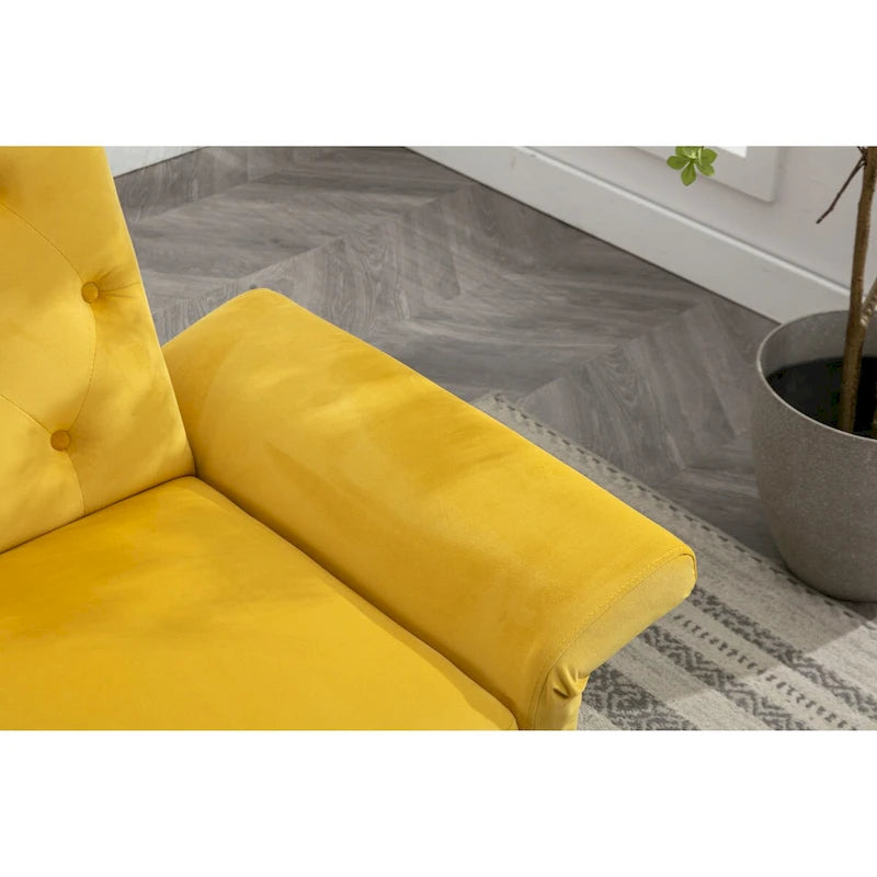 Sillón Acentual de Terciopelo con Reposabrazos y Respaldo Ajustables, Sillón Tapizado con Botones, Sillón Reclinable Individual con Otomana
