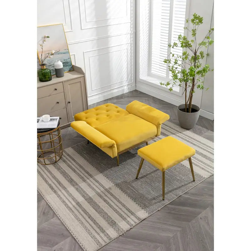 Sillón Acentual de Terciopelo con Reposabrazos y Respaldo Ajustables, Sillón Tapizado con Botones, Sillón Reclinable Individual con Otomana
