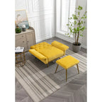 Sillón Acentual de Terciopelo con Reposabrazos y Respaldo Ajustables, Sillón Tapizado con Botones, Sillón Reclinable Individual con Otomana