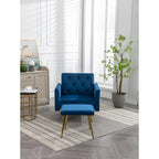 Sillón Acentual de Terciopelo con Reposabrazos y Respaldo Ajustables, Sillón Tapizado con Botones, Sillón Reclinable Individual con Otomana
