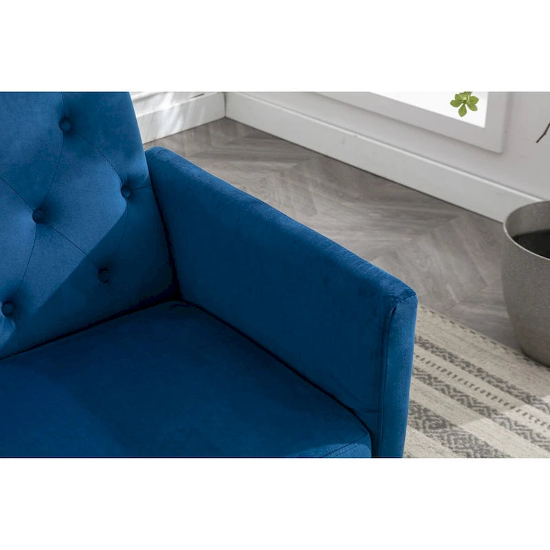 Sillón Acentual de Terciopelo con Reposabrazos y Respaldo Ajustables, Sillón Tapizado con Botones, Sillón Reclinable Individual con Otomana
