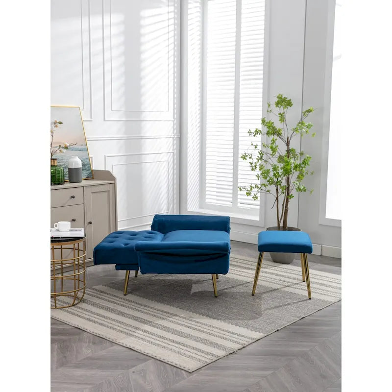Sillón Acentual de Terciopelo con Reposabrazos y Respaldo Ajustables, Sillón Tapizado con Botones, Sillón Reclinable Individual con Otomana