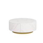Mesa de centro redonda moderna con 2 cajones, tapa de piedra sinterizada y base dorada