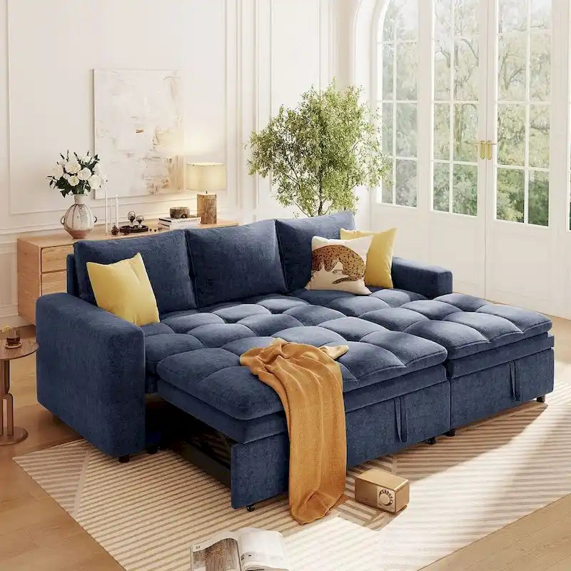 Sofá Cama Seccional Tapizado Suave con Espacio de Almacenamiento, Adecuado para Salas de Estar y Apartamentos